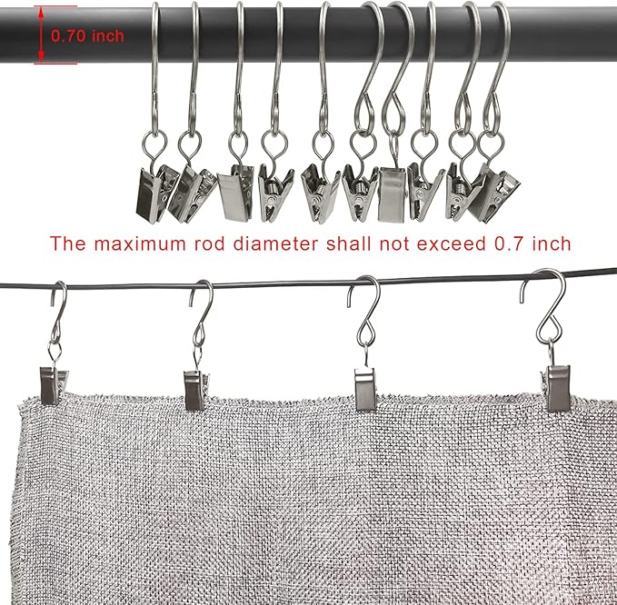 Stainless Steel S Hooks Curtain Clips, 50 Pack Hanging Party Lights Clips - Image 4