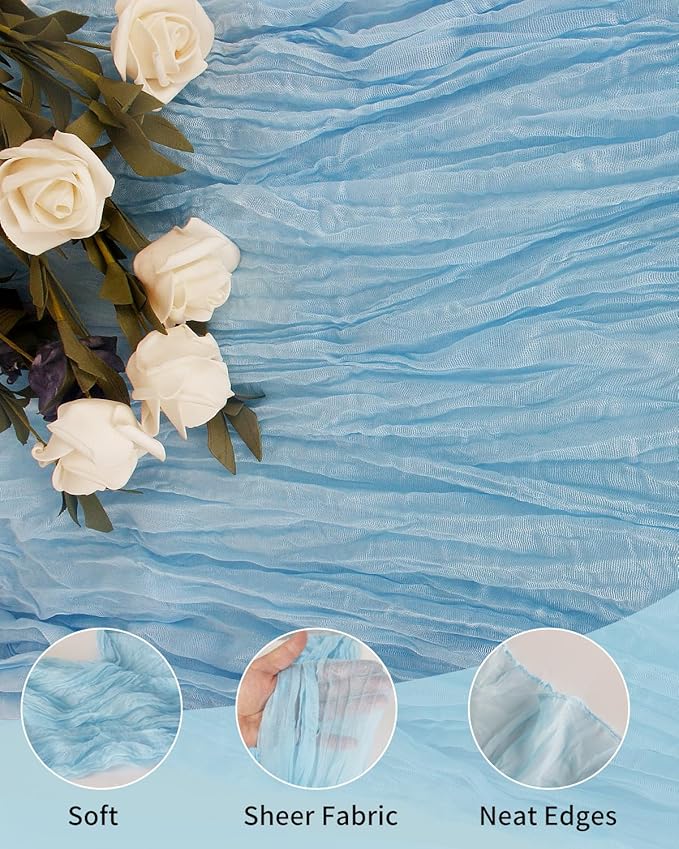 Blue Cheesecloth Table Runner 120 Inch, Light Blue Boho Gauze 10 FT, Rustic - Image 2
