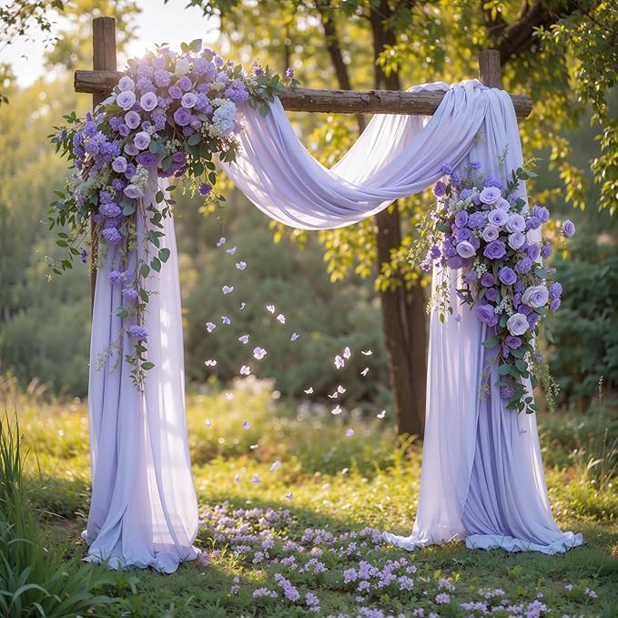 Wedding Arch Draping Fabric, 1 Panel 18FT Purple Sheer Chiffon Curtain Drapes 6 - Image 4