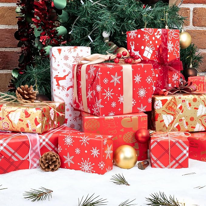 Christmas Gift Wrapping Paper Rolls, 3 Rolls 17inches x 198inches Reversible - Image 4