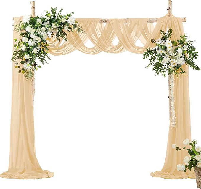 VACVELT Wedding Arch Draping Fabric Champagne Chiffon, 1 Panel Sheer Drapes 30 by VACVELT