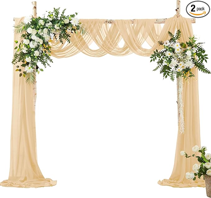 VACVELT Wedding Arch Draping Fabric Champagne Chiffon, 2 Panels Sheer Drapes 30 by VACVELT