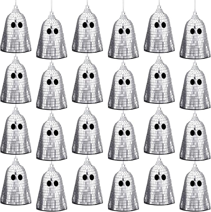 24 Pcs Halloween Disco Ghosts Decor Halloween Ornament Silver Mirror Disco by Simgoing