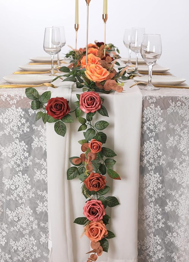 5FT Artificial Rose Flower Burgundy Fake Floral Garland - Image 2