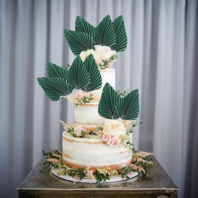 Ephlyn 6Pcs Paper Palm Fan Cake Topper Palm Leaf Fan Cake Pick Decoration - Image 4