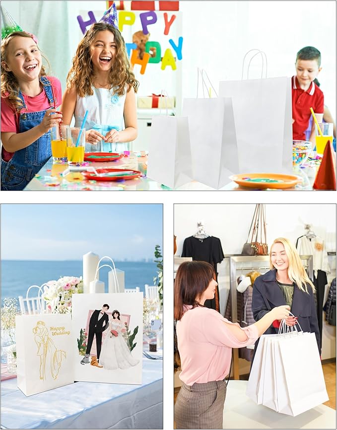 BAG BOX 25 Pack 5.9x3.1x8.25 Inch White Gift Bags - Image 5
