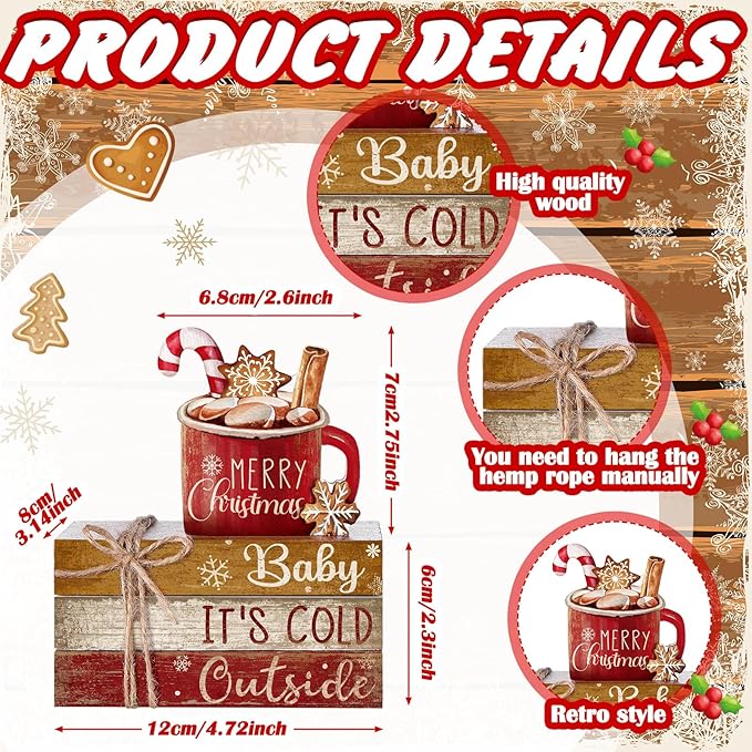 4 Pcs Christmas Table Decor Wooden Hot Cocoa Decoration Christmas Centerpiece - Image 4