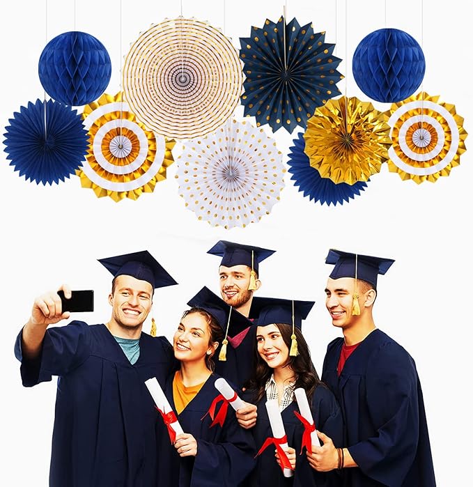 Navy-Blue White-Gold Graduation Party-Decorations - Image 7