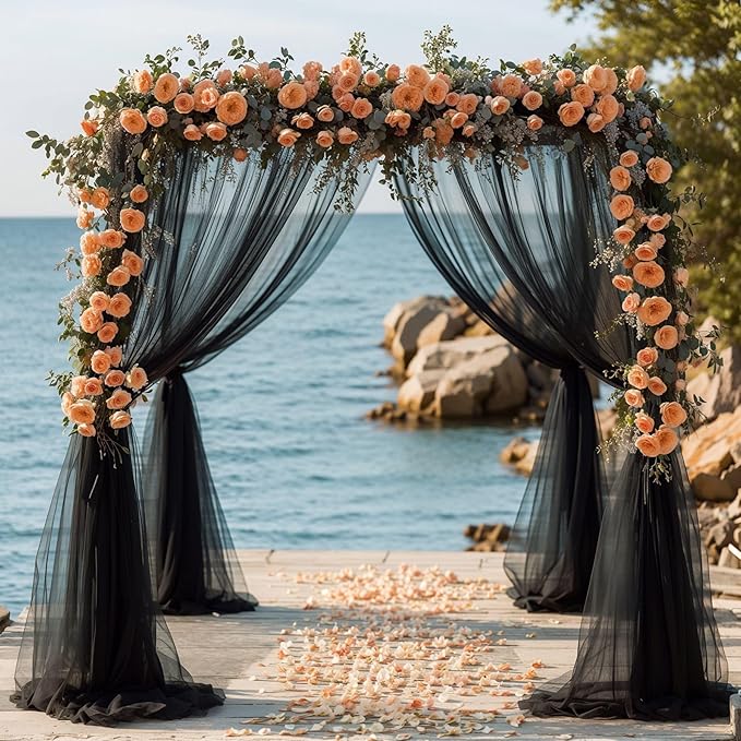 Black Wedding Arch Draping Fabric 2 Panels 19 FT Arch Drapes Sheer Backdrop - Image 5
