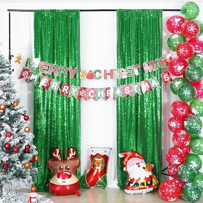 Poise3EHome Green Sequin Backdrop Curtain, 2 Panels 2FTx8FT Glitter Background - Image 3