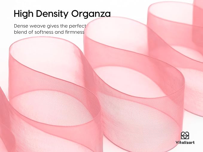 Vitalizart Organza Ribbon 1.5" x 30 Yd Pink Rose Gold & Cream White Sheer - Image 3