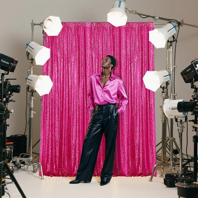 Fuchsia Sequin Backdrop Curtain 2 Pieces 2FTx8FT Glitter Photography Backdrop - Image 7