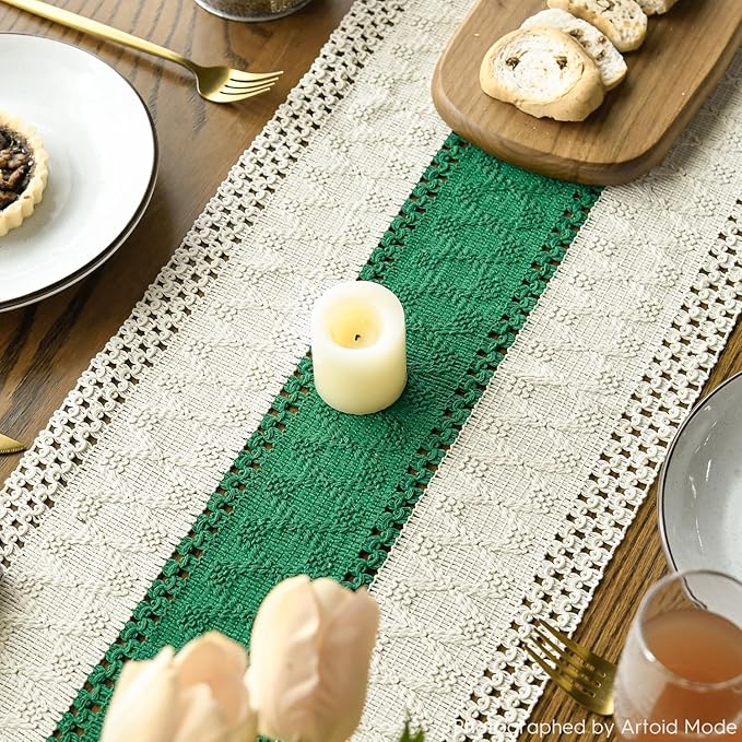 Artoid Mode Dark Green Farmhouse Rustic Table Runner, Seasonal Holiday Hollow - Image 4