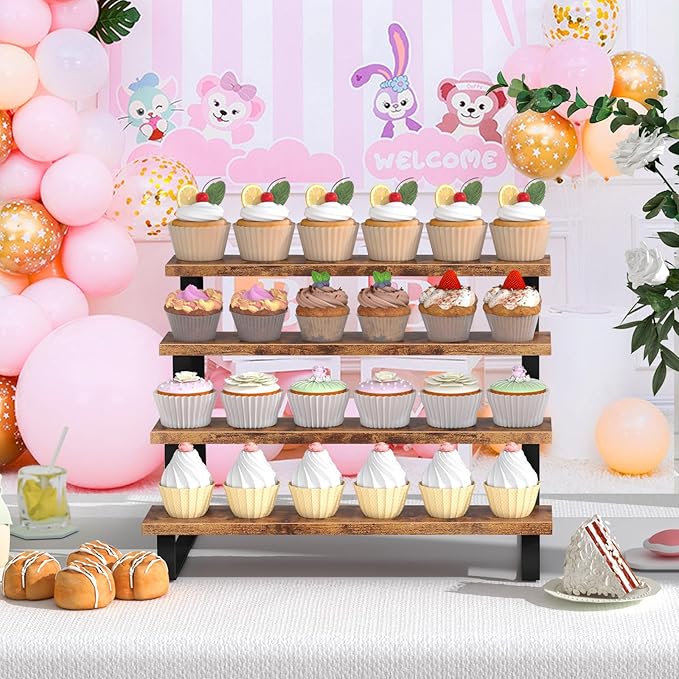 ELITEROO Cupcake Display Stand, 4 Tier Wooden Dessert Stand, Cookie Treat Stands - Image 2