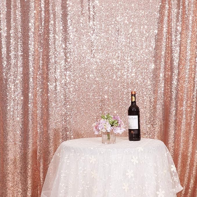 Eternal Beauty Rose Gold Sequin Backdrop, 8x10 Ft Glitter Background Curtains - Image 3