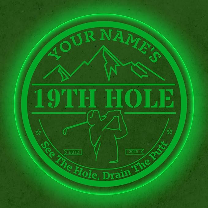 Custom 19th Hole Golf Bar Sign – Personalized LED Color Changing Acrylic Wall by Unknown