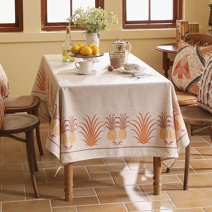 patdrea Designer Square Tablecloth, Pineapple Pattern Linen Tropical Style - Image 8
