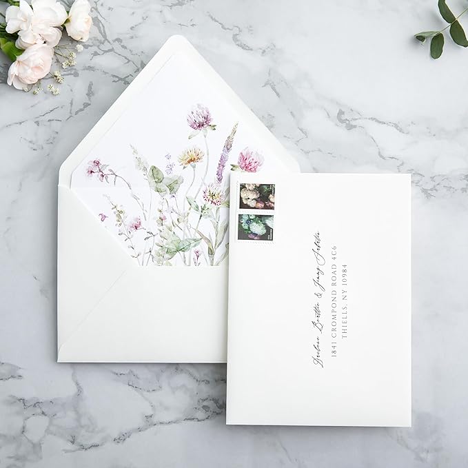 PONATIA 50PCS A7 Euro Flap Ivory Envelope, 5.25 x 7.25'' Wild Flowers Liner - Image 4