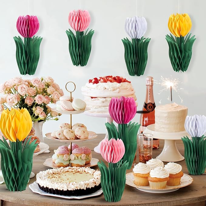 SUNBEAUTY 8 PCS Flower Honeycomb Decor Tulips Table Centerpieces Spring Decor - Image 4