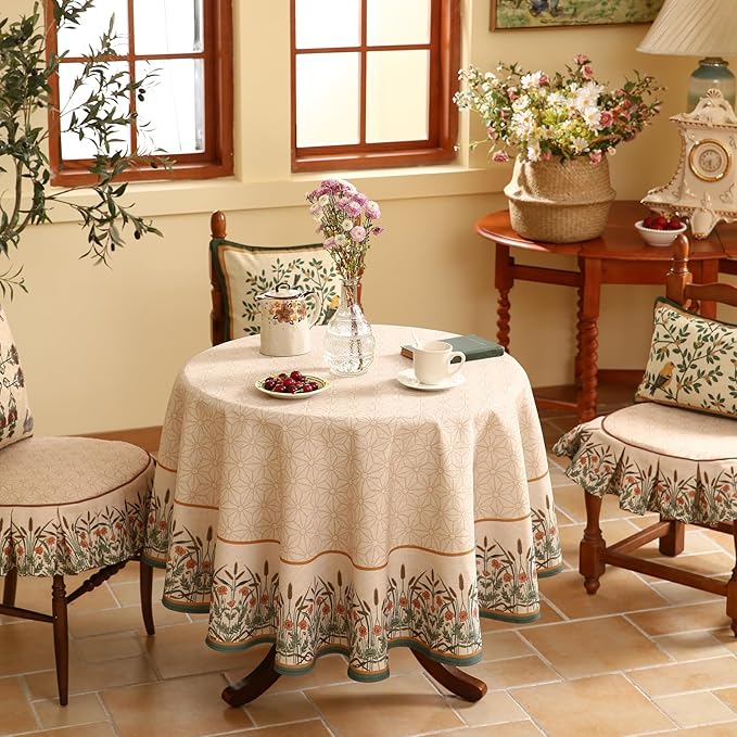 patdrea Designer Vintage Linen Round Table Cloth, Anti-Wrinkle Breathable - Image 5