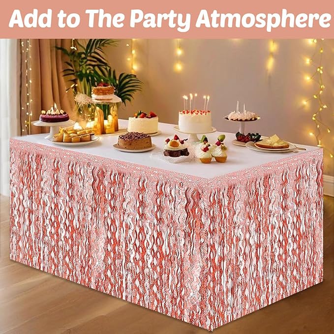 6 Pack 29x108 Inch Rose Gold Wave Foil Fringe Table Skirts Metallic Banner - Image 4