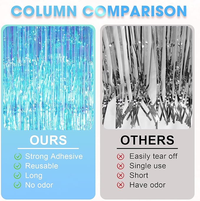 2 Pack Neon Iridescent Tinsel Foil Fringe Curtains, Iridescent Party Decorations - Image 5