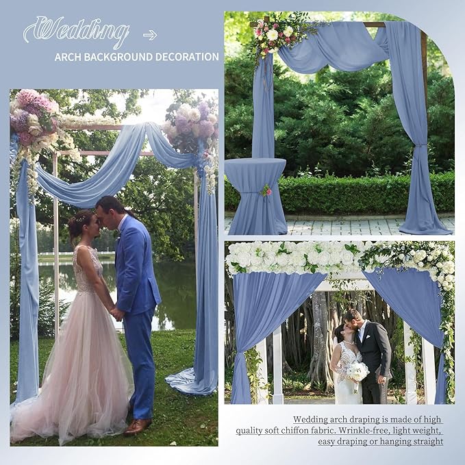 Wedding Arch Draping Fabric, 4 Panels 28" x20ft Dusty Blue Sheer Chiffon - Image 7