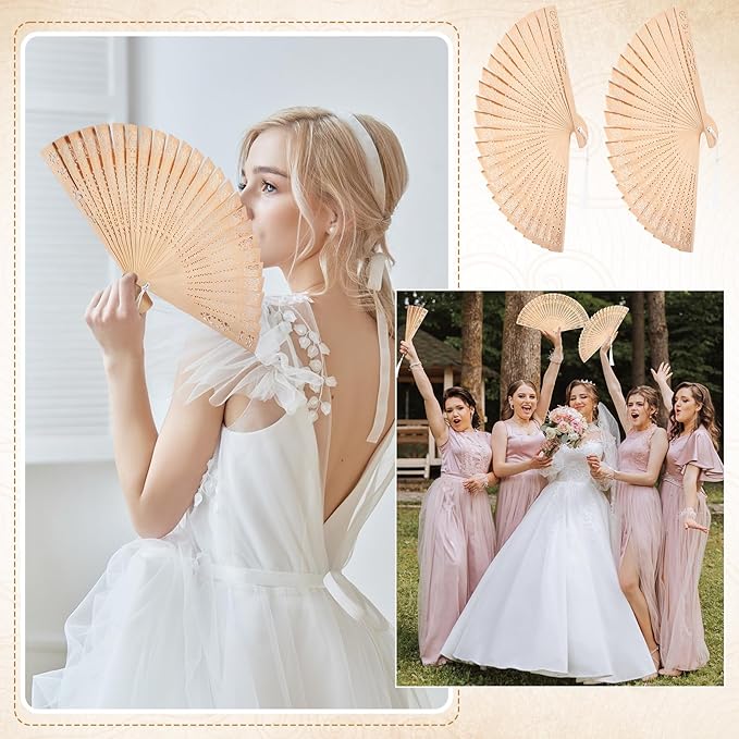 Qunclay 60Pcs Wooden Hand Fans Folding Wedding Fans - Image 4