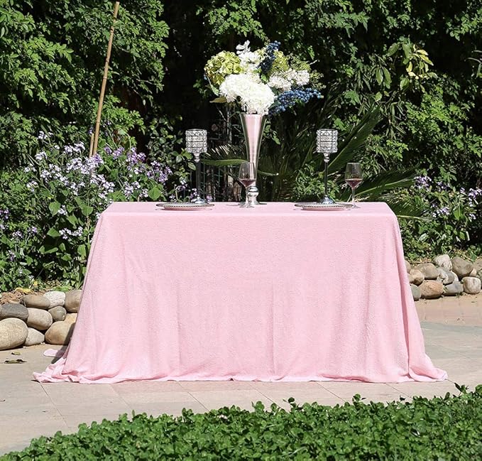 SquarePie Sequin Tablecloth 50 x 72 Inch Pink Sparkly Table Linen - Image 6