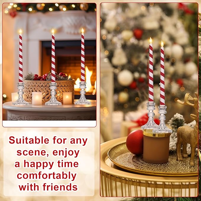 Baquler 6 Pcs Christmas Flameless Taper Candles 10.6 Inch Glitter Candy Cane - Image 9