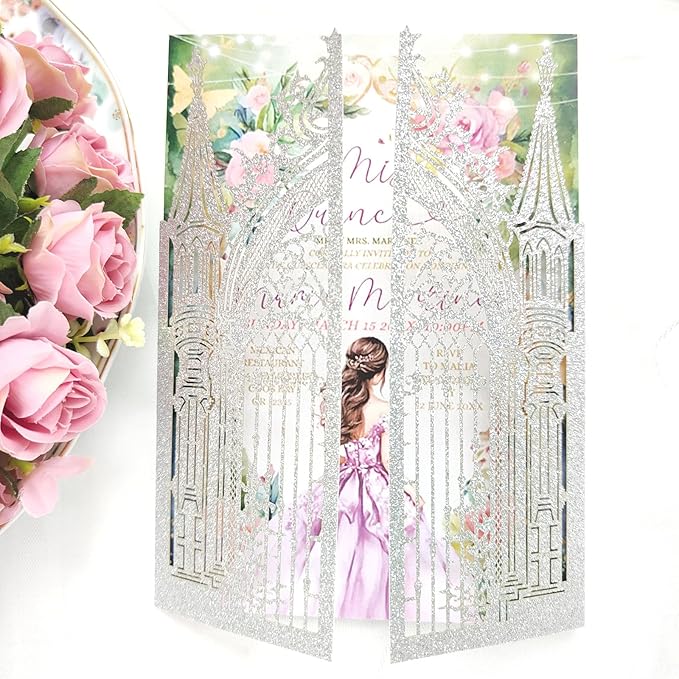 20PCS Laser Cut Wedding Invitations, Wedding Invitation Card Pocket, Quince by JOACHUUY