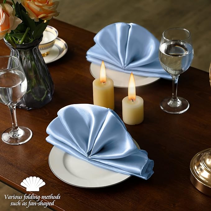 Manyshofu 60 Piece Baby Blue Satin Napkins - Image 6