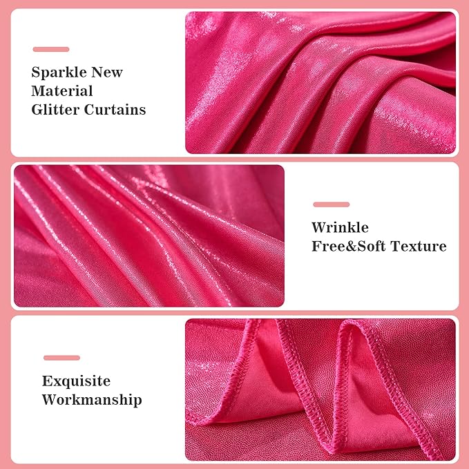 20x10ft Thick Hot Pink Glitter Backdrop Curtain Panels - Image 2