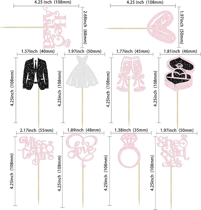 Gyufise 30Pcs She Said Yes Cupcake Toppers Glitter Diamond Ring I Do Love - Image 2