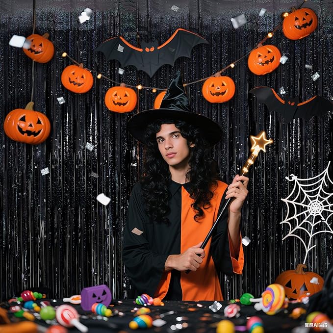 5 Pack Black Photo Backdrop Party Streamers Metallic Tinsel Curtains - Image 5