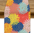 Dahlia Flowers Table Runner Colorful Floral Teal Grey Pink Yellow Blue Abstract by ShiTingYu