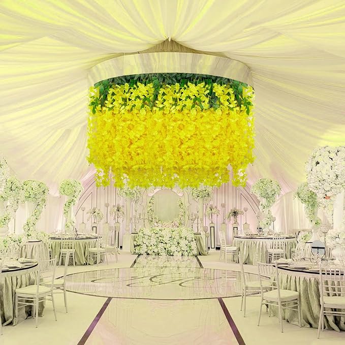 12 Pack Yellow Wisteria Hanging Flowers, 3.44 Ft Fake Hanging Flowers, - Image 7