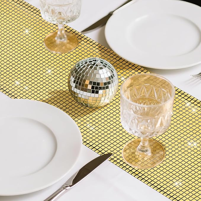SquarePie Disco Table Runner Mirror Glitter Black and Gold Sequin Runner - Image 5