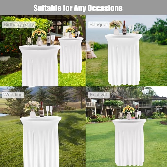 Fivenl Spandex Cocktail Table Skirt 32"x 43" White Stretch Cocktail Table Cover - Image 6