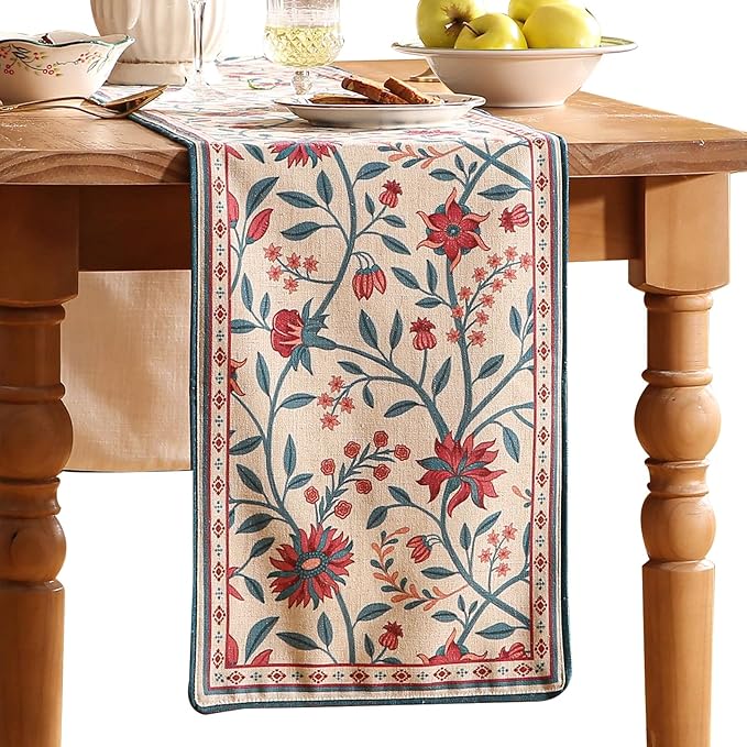 Farmhouse Berry Red Floral Small Table Runner by bilingaier