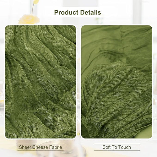 10 Pack Olive Green Cheesecloth Table Runner 35x120 Inch 10Ft Rustic Gauze - Image 2