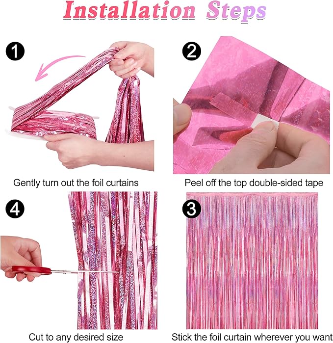 12 Pack Pink Backdrop, 3.28 FT x 7.05 FT Foil Streamers, Metallic Glitter - Image 3