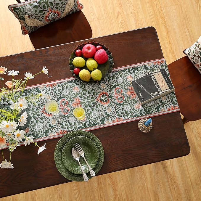 ISAENNE Designer French Green Elegant Linen Table Runner 71 Inches Long - Image 7