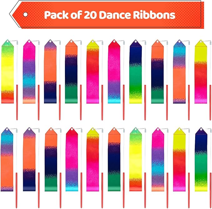 20 Pack Ribbon Dancer Wands for Kids, Rainbow Streamers Dance Ribbon, Party - Image 4