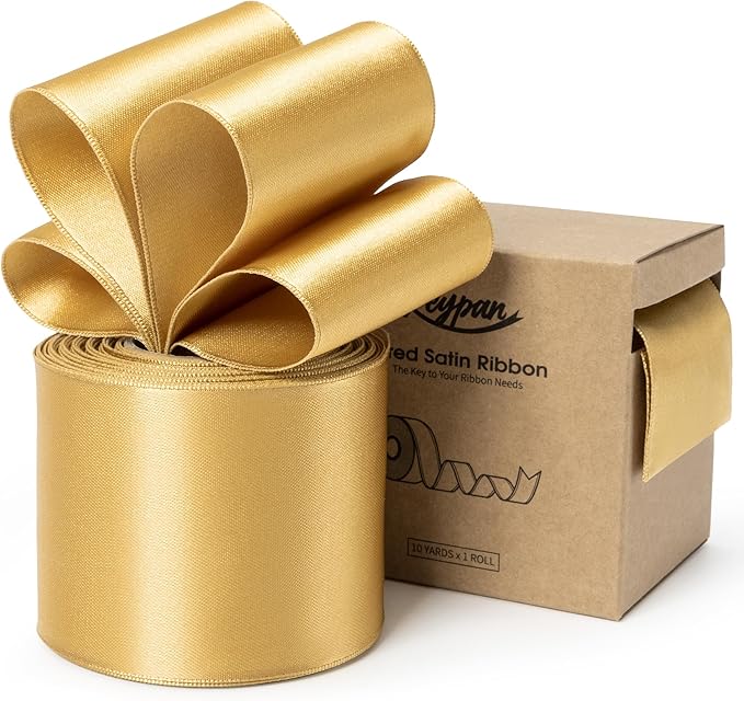Gold Satin Ribbon Double-Faced Wired Ribbons by Keypan