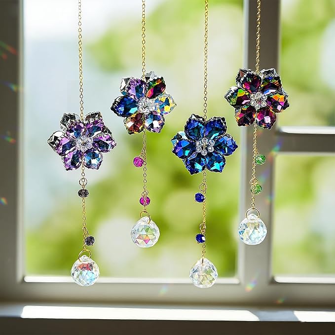 HDCRYSTALGIFTS 4pcs Crystal Flower Suncatchers - Image 4