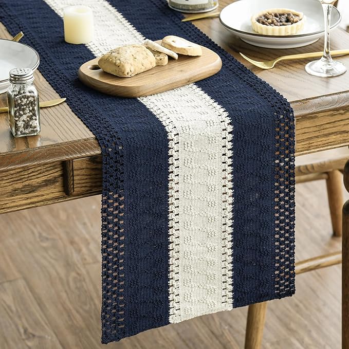 Artoid Mode Dark Blue Farmhouse Rustic Table Runner, Seasonal Hollow Kitchen by ArtoidMode