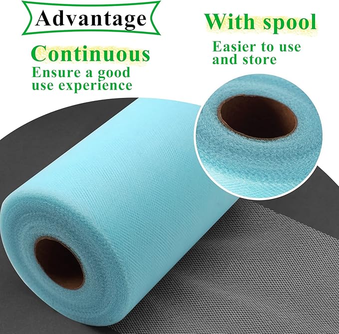 Light Blue Tulle Fabric Rolls 6 Inch by 100 Yards Fabric Spool Tulle Ribbon - Image 3