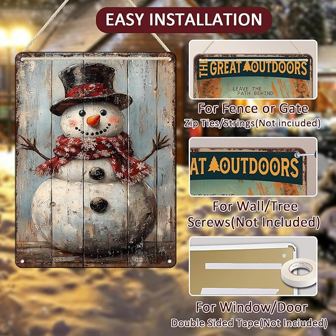 Vintage Christmas Metal Tin Sign Snowman Retro Wall Decor Christmas Tin Sign - Image 3
