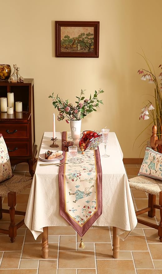 patdrea Designer Idyll Linen Extra Long Table Runner, Vintage Beige Farmhouse - Image 6